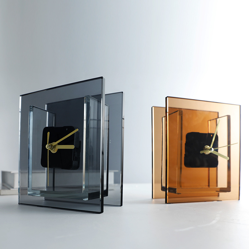 后现代轻奢高档金属水晶时钟摆件创意家居酒店客厅样板房软装饰品