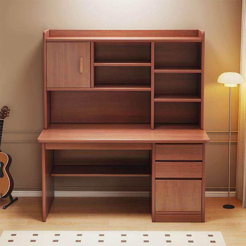 实木书桌书架一体家用小户型电脑桌子卧室学生成人床边学习写字桌