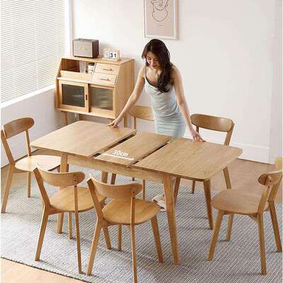 现代简约家用伸缩折叠餐桌实木可拉伸长方形小户型餐桌折叠吃饭桌