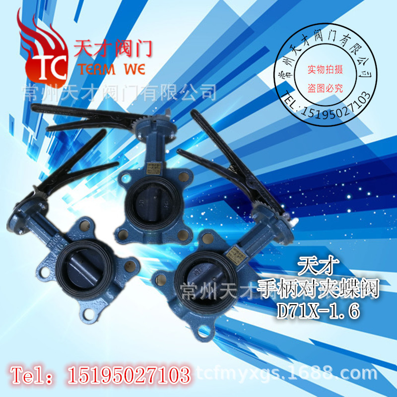 天津日字 /天津天才 包胶手柄对夹蝶阀 D71X-1.6 普通板/不锈钢板
