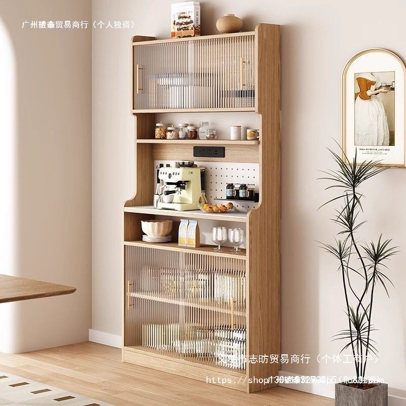 窄款实木原木靠墙一体餐边柜图片