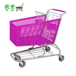 带颜色购物手推车 半塑料购物手推车 供应165L新款 塑料购物手推车