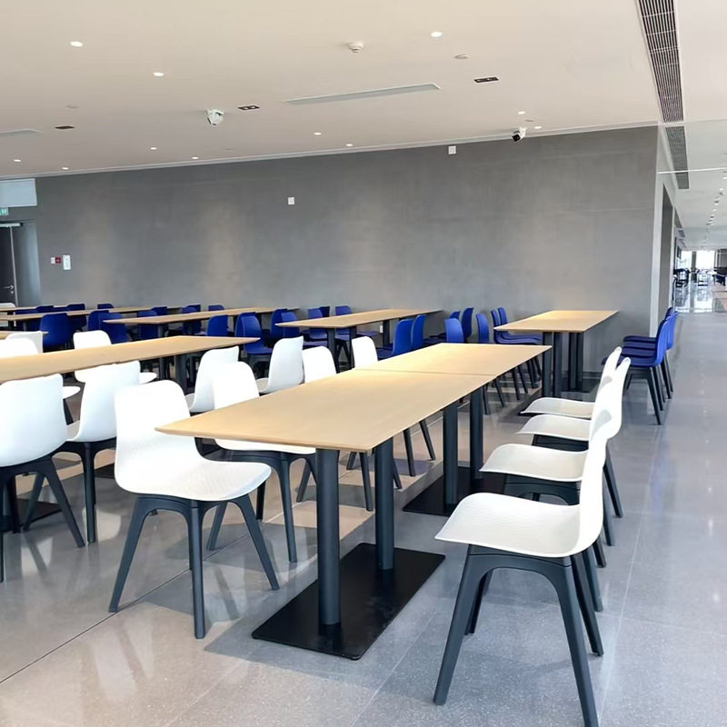 员工职工学校食堂餐桌椅连体挂凳四人位工厂学生饭堂桌子椅子组合