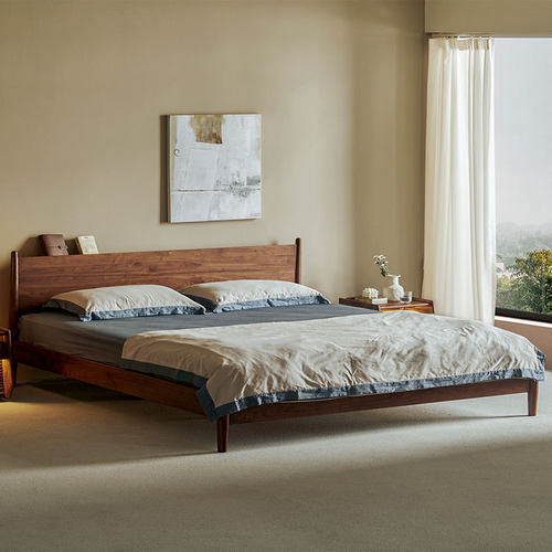 北欧黑胡桃木床全实木白橡木主卧双人1.8米1.5原木日式复古简约床