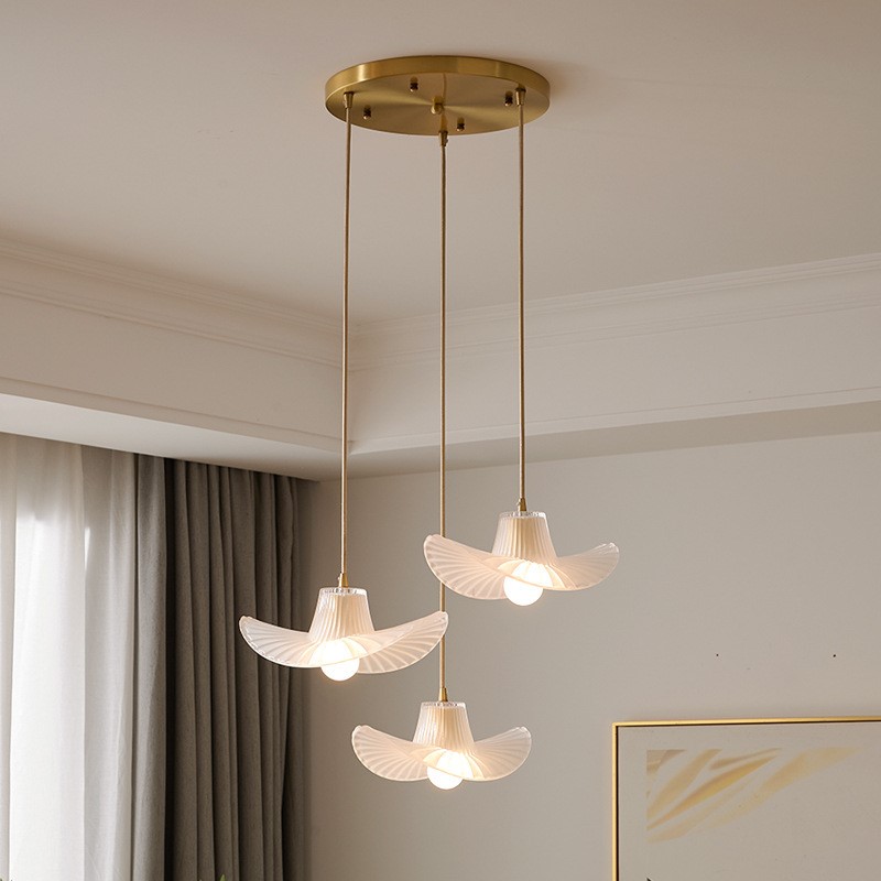 法式复古餐厅吊灯中古卧室床头吊灯创意岛台吧台三头彩色玻璃吊灯