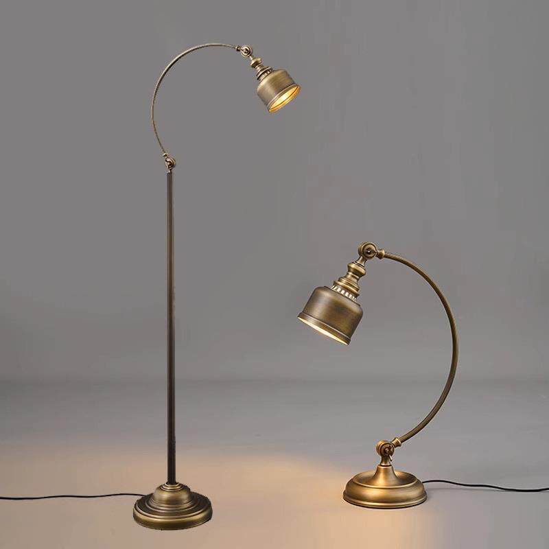 美式全铜落地灯客厅卧室沙发床头灯复古工业风简约立式落地台灯