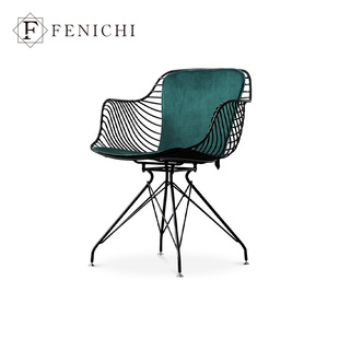菲尼其意大利磨砂真皮餐椅金属设计师创意极简轻奢休闲椅书房书椅