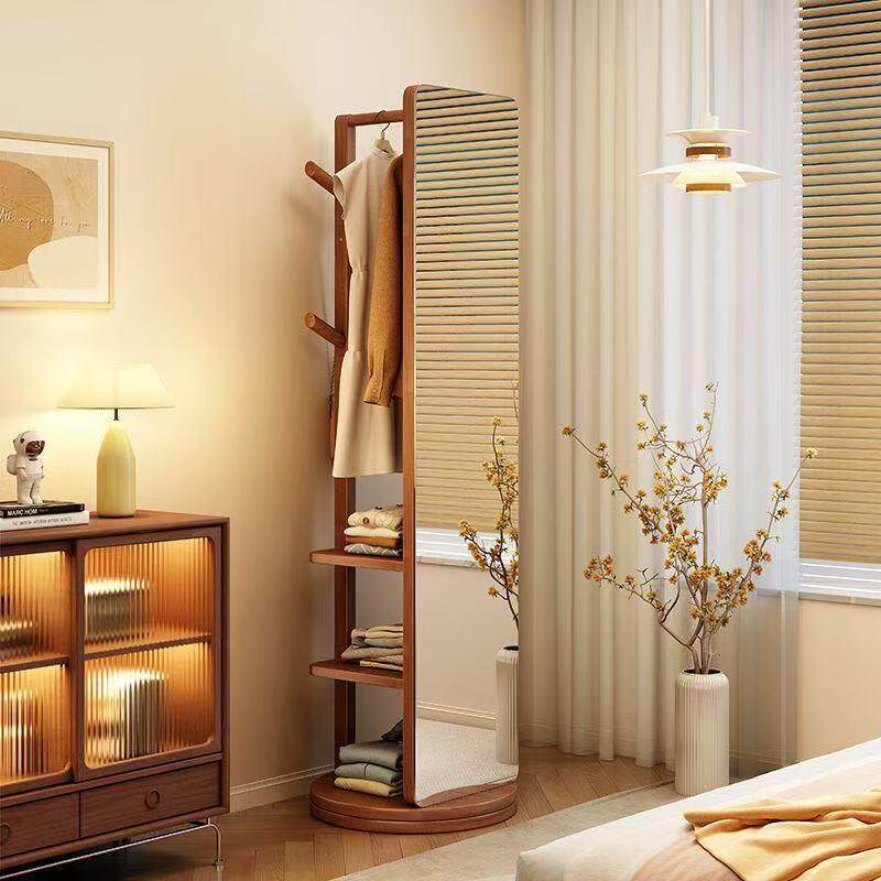 家用全身镜旋转穿衣镜卧室衣架落地立式可旋转镜衣帽间挂试衣镜子