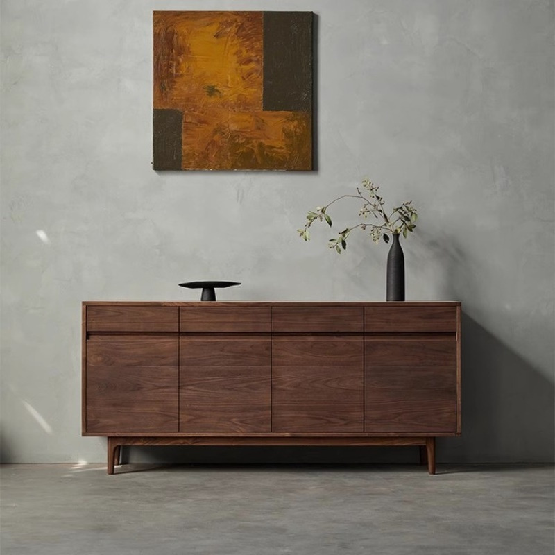 北美黑胡桃全实木餐边柜客厅收纳玄关柜简约现代原木卧室储物斗柜