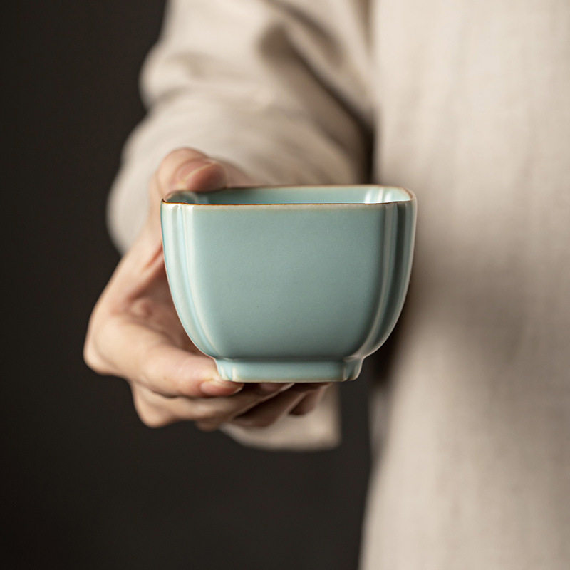 天青色汝窑陶瓷茶杯单杯主人杯可养开片茶具茶杯子品茗杯家用茶碗