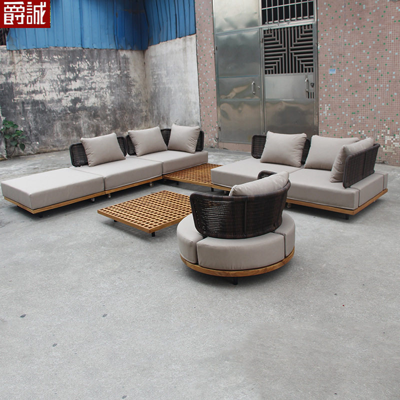 户外沙发柚木组合别墅酒店样板房藤编椅露台室外庭院设计师家具