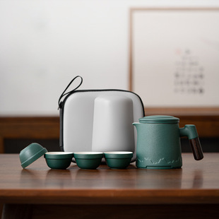 山涧旅行茶具陶瓷快客杯一壶四杯车载户外露营便携包随身喝茶泡茶
