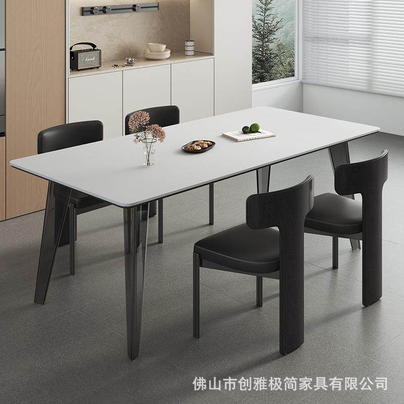 意式极简家用饭桌小户型长方形轻奢高级现代简约亚克力餐桌椅组