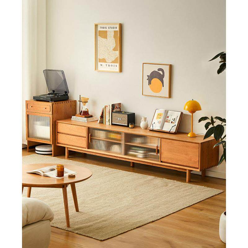 北欧实木电视柜家用小户型玻璃储物柜茶几组合客厅简约收纳视听柜
