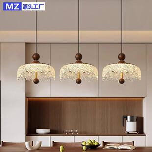 中古风卧室床头吊灯可升降水滴复古胡桃木色法式餐桌过道玄关吊灯