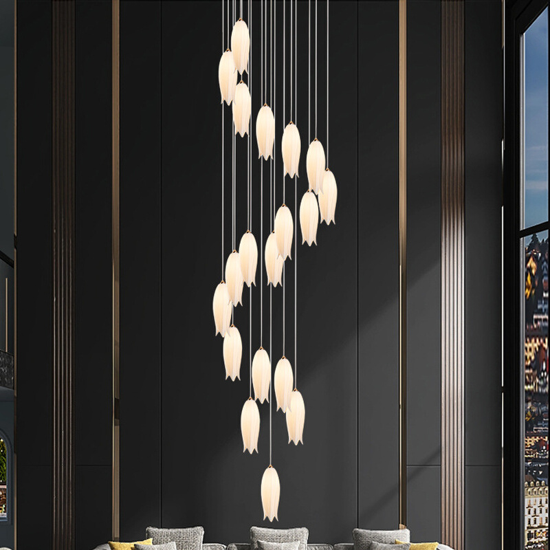 现代新中式旋转楼梯长吊灯复式别墅简约大气客厅陶瓷美式田园X20