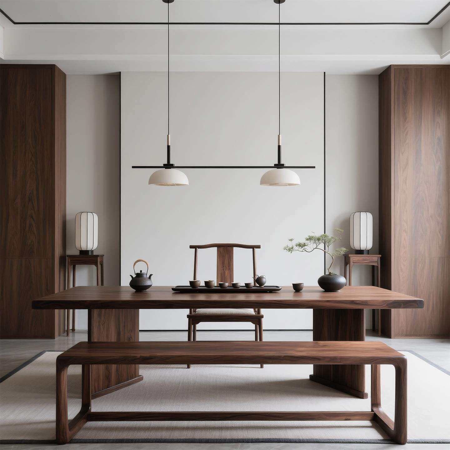 新中式北美黑胡桃茶桌椅组合家用实木茶几办公室高端书法桌泡茶台