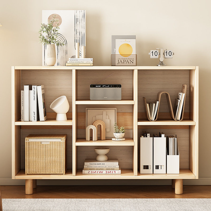 全实木轻奢书架落地置物架客厅靠墙收纳储物柜简易矮书柜家用柜子