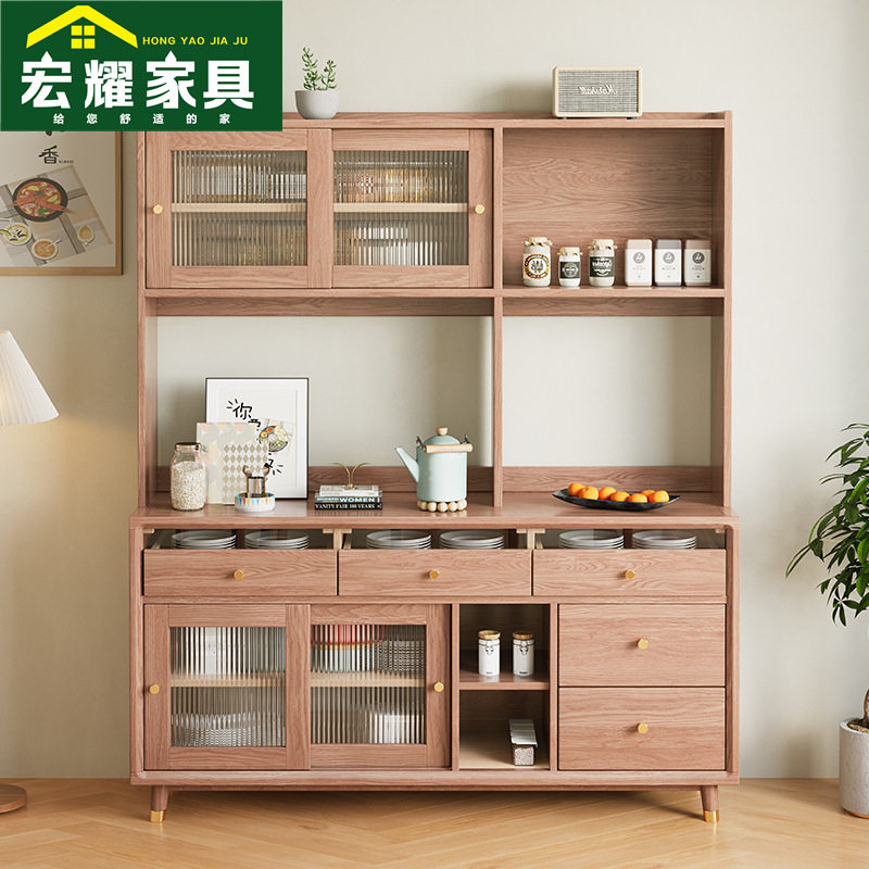 白蜡木实木餐边柜一体高柜北欧简约小户型橱柜餐厅厨房靠墙储物柜