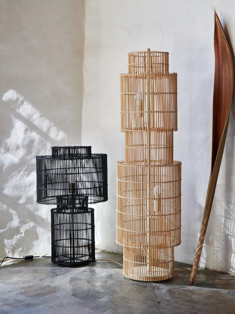 落地灯客厅高级感客厅装饰摆件新中式民宿沙发旁边设计感藤艺灯罩