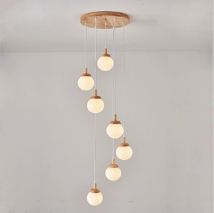 二层复式 创意家用大厅客厅公寓 楼梯吊灯魔豆吊灯旋转简约原木个性