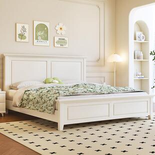 现代美式实木床白色1.5米主卧1.8米单双人小户型高箱家用公主婚床
