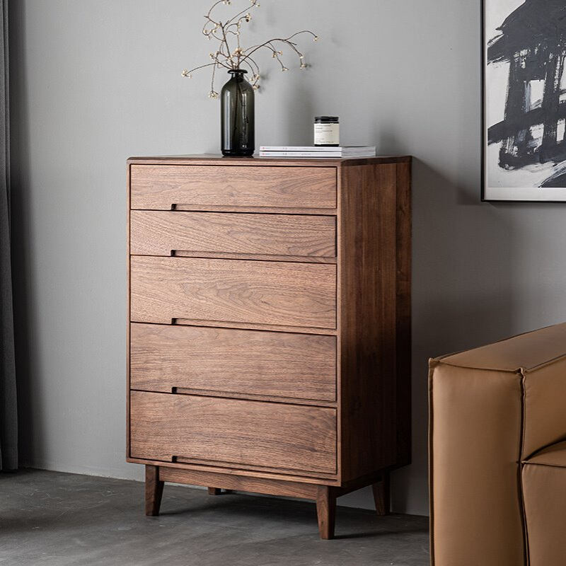 北美黑胡桃木五斗柜简约现代纯实木抽屉柜北欧储物柜客厅卧室边柜