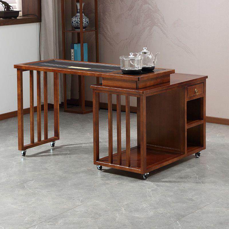 茶巢实木旋转茶桌旋转式茶桌一体一整套家庭茶台椅组合