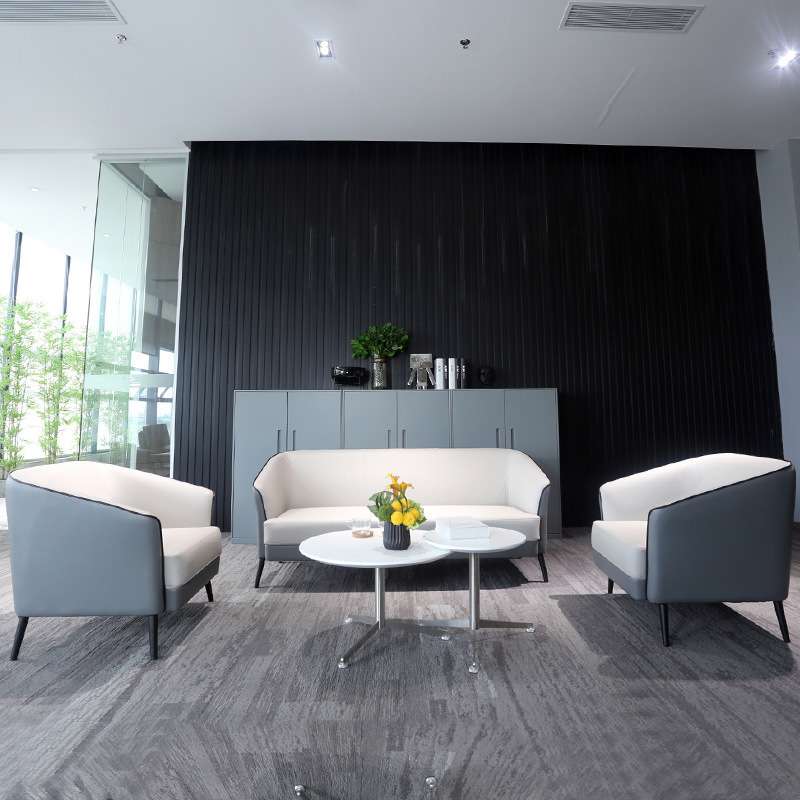 简约现代接待室会客洽谈休闲办公沙发双色创意服装店沙发茶几组合