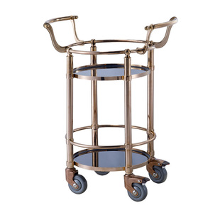 圆形手推酒水车玫瑰金色南方C-3F双层两层ktv送餐车移动小推车