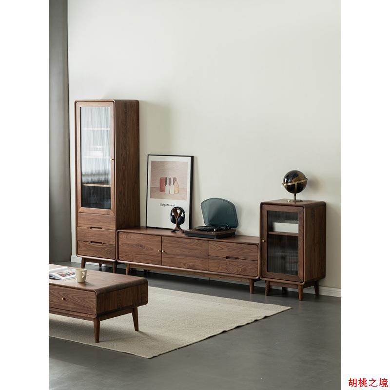北美黑胡桃木电视柜北欧全实木厅柜现代简约家用客厅小户型落地柜