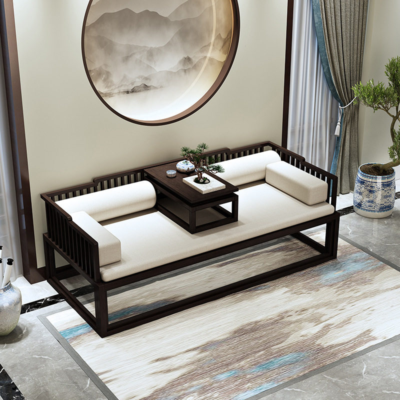 新中式推拉罗汉床实木中式白蜡木户型家用沙发床榻可伸缩贵妃床榻