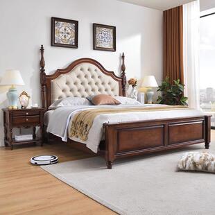 美式乡村实木床1.8米现代简约主卧双人床轻奢软靠婚床高箱储物床