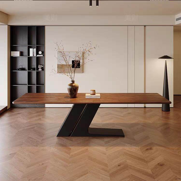 北欧中古风北美黑胡桃木餐桌家用客厅长桌实木办公桌简约书桌茶桌