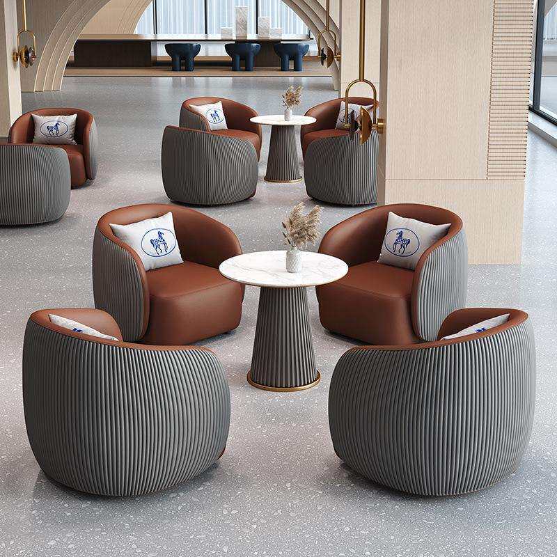 北欧轻奢皮艺单人位沙发椅酒店办公室会议室写字楼会客接待洽谈椅