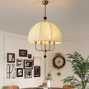 58法式复古布艺餐厅灯中古风花纹实木卧室过道衣帽间栗子新中式灯