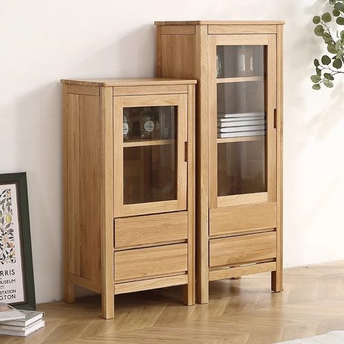 客厅电视柜橡木实木边柜北欧组合简约现代落地柜客厅收纳储物柜