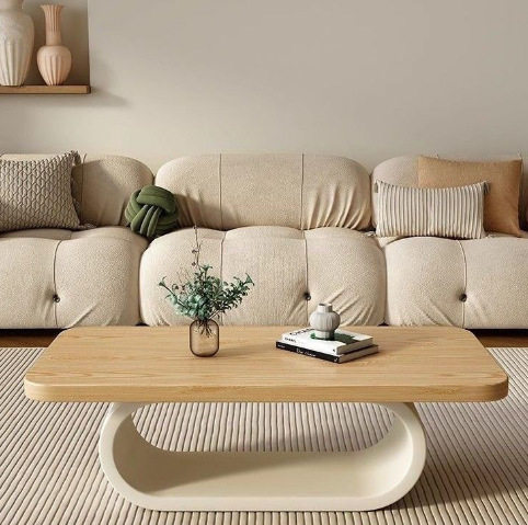 奶油风实木茶几家用小户型原木茶台客厅现代简约创意网红方形茶桌