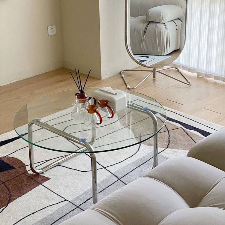 中古茶几简约现代玻璃金属小户型圆形桌子家用设计ins网红简易