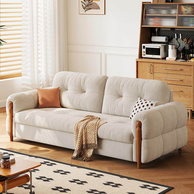 法式复古奶油风实木沙发床折叠两用家用客厅小户型2025新款伸缩床
