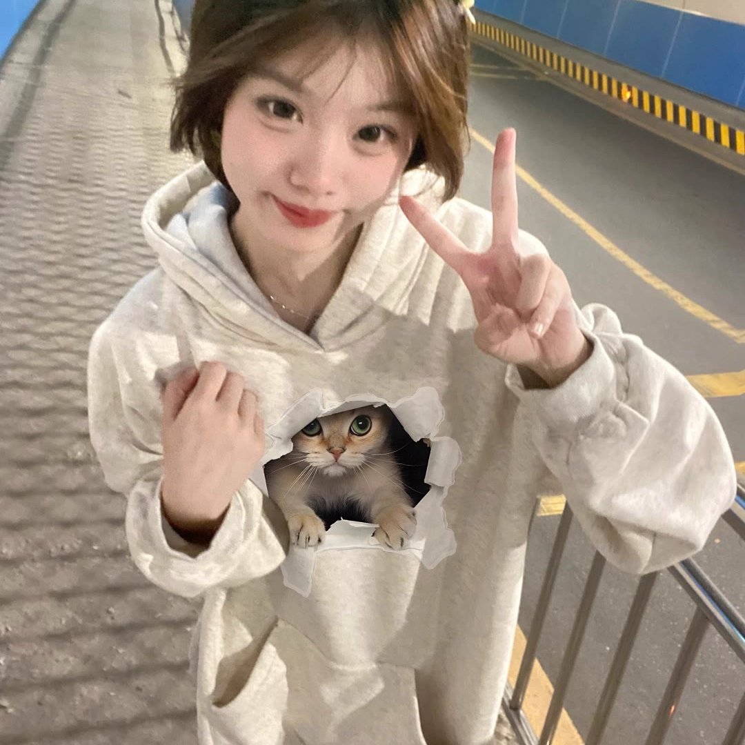 韩国外贸新款仿棉华棉复合-薄款310g加绒400g 连帽卫衣女秋冬