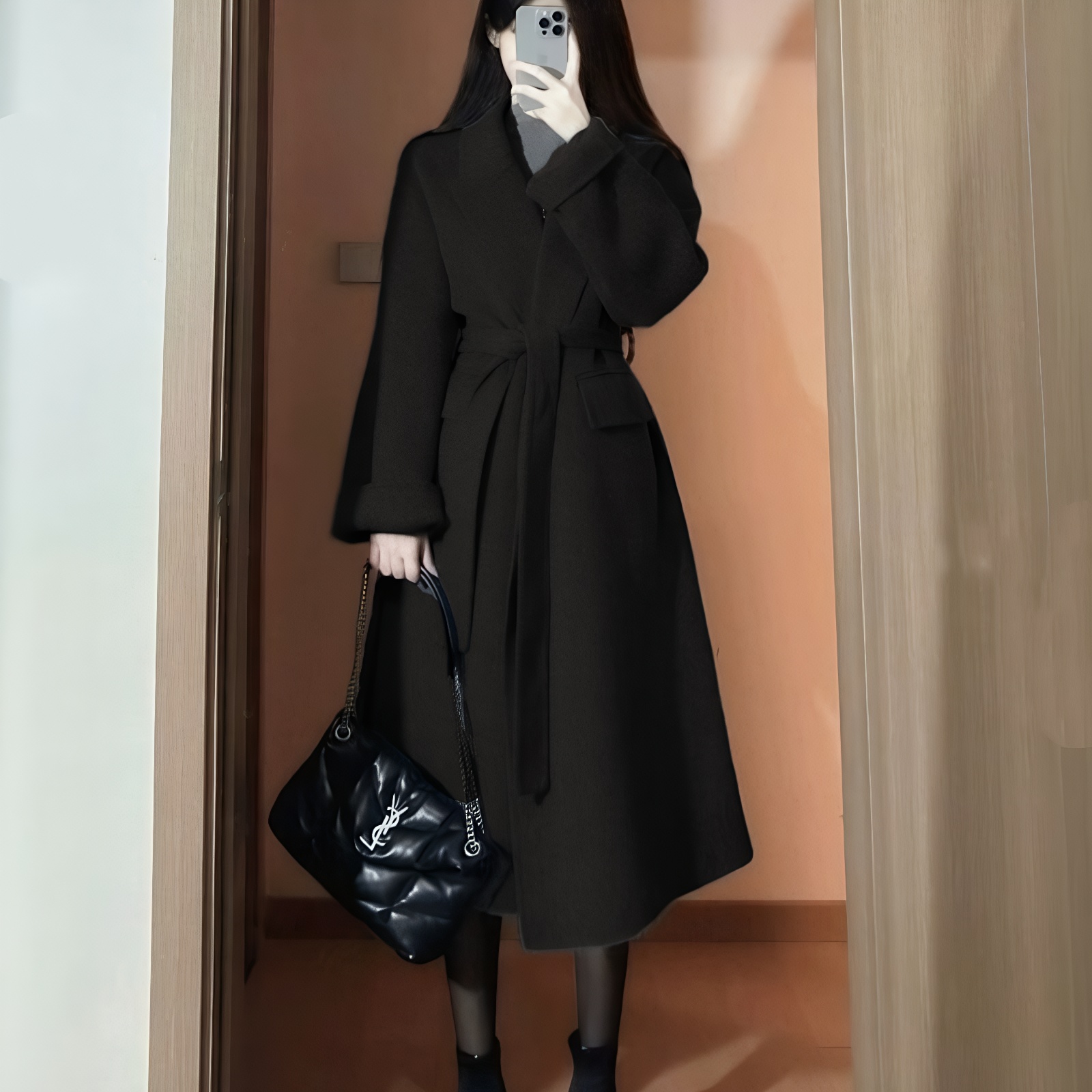 灰色呢子大衣女中长款2025秋冬新款毛呢外套冬天小个子高级感韩系