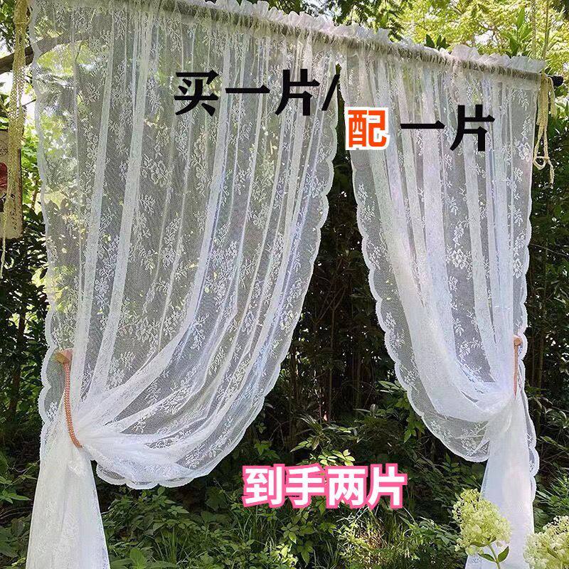 韩式绣花白色蕾丝纱帘魔术贴客厅厨房飘窗卧室隔断窗帘