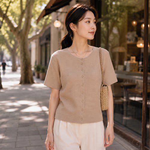 法式高端针织透气显瘦短袖T恤女