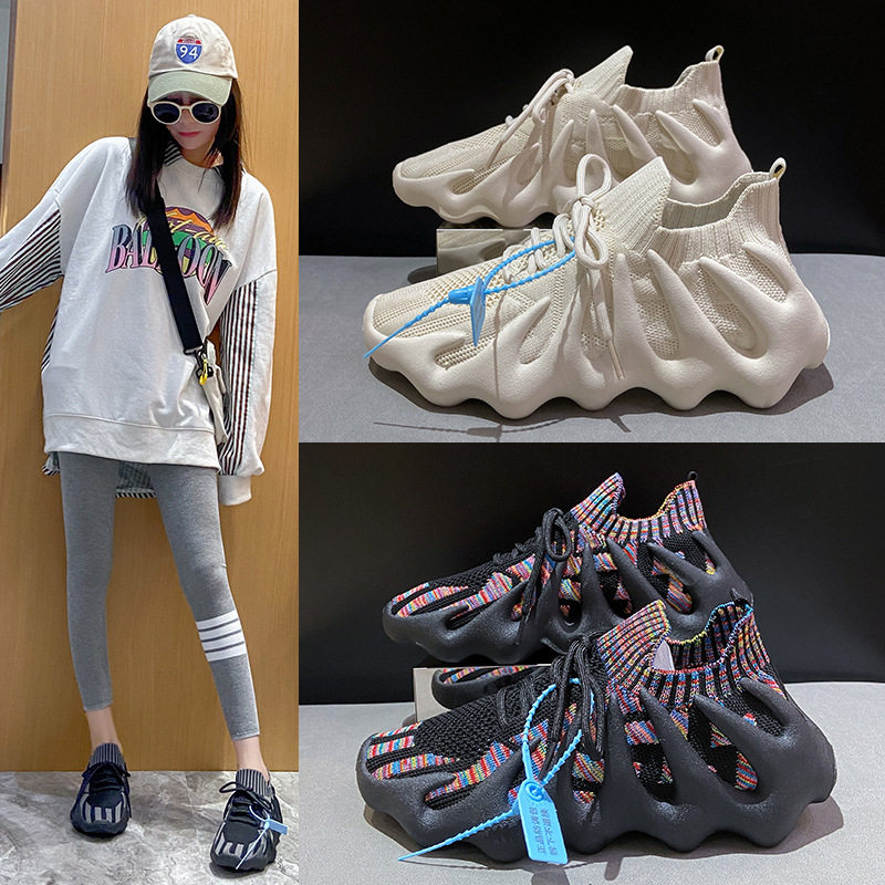 春季新款韩版学生透气运动鞋情侣款袜子鞋女2026女跑步飞织450-7