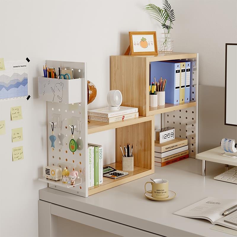 可伸缩洞洞板架收纳桌面置物架书架工位办公桌书桌上分层简易多层