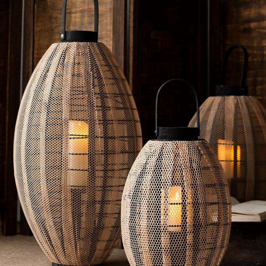 北欧JK民宿装饰品布面风灯烛台庭院花园店面灯笼酒店落地慕木质