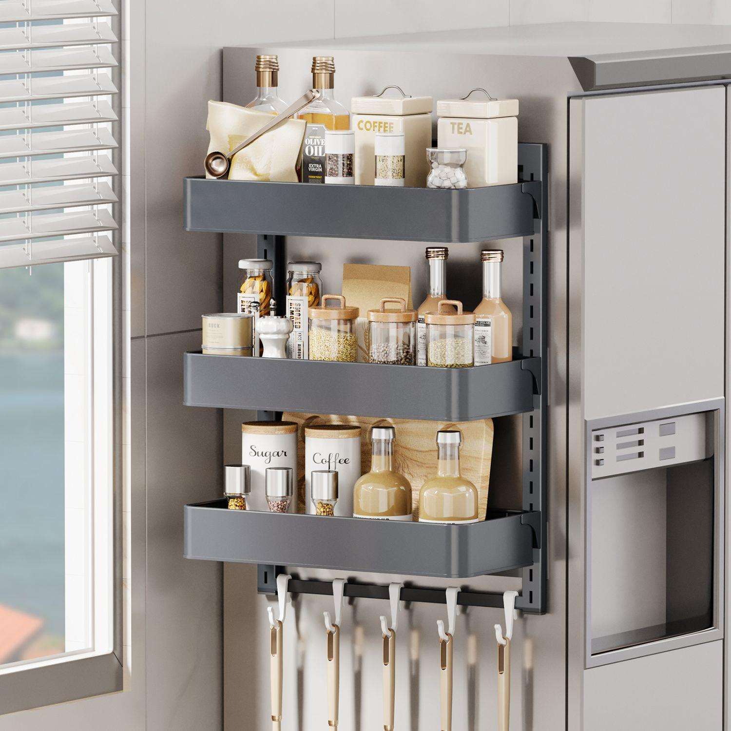 简约磁吸冰箱挂架多功能置物架免打孔壁挂侧面收纳厨房调味瓶