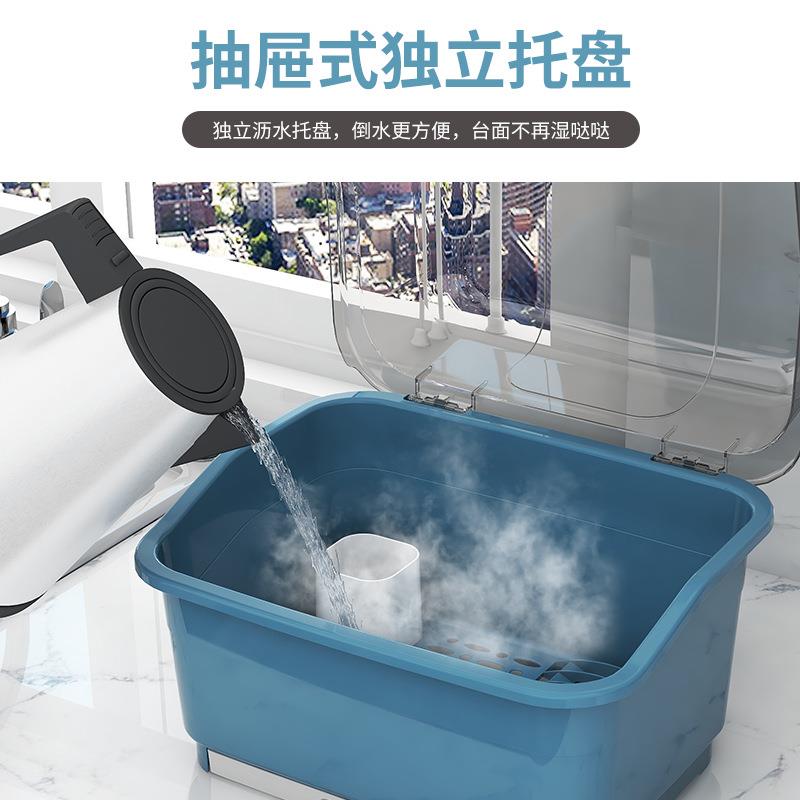 Q厨房台面碗筷收纳盒沥水晾碗架塑料家用碗柜双层放碗收纳箱置酬W