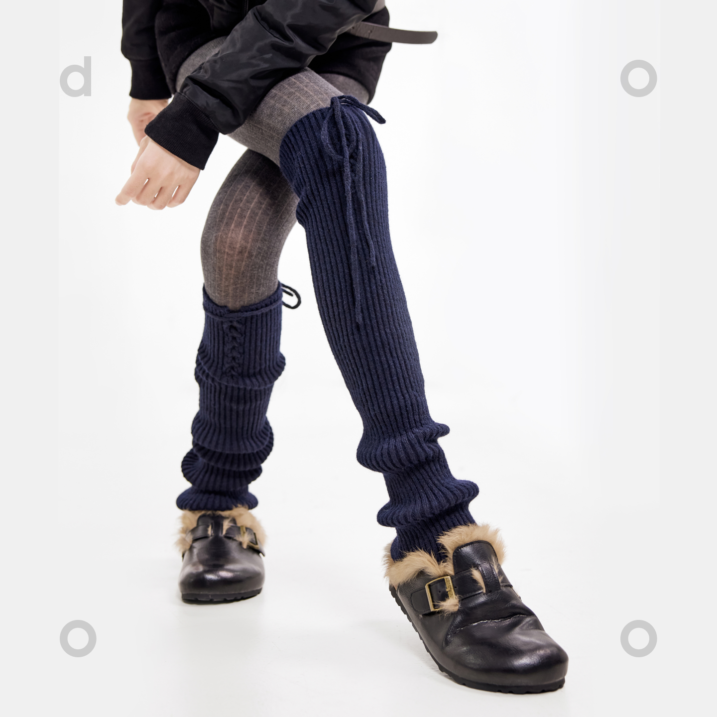 绑带蝴蝶结复古秋冬抽条针织显瘦中筒袜堆堆袜套日系堆堆开叉袜套